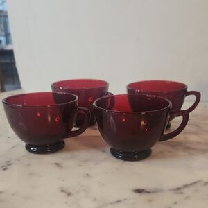 Vintage | RUBY RED Depression Glass Punch Cups | Anchor Hocking Set 4